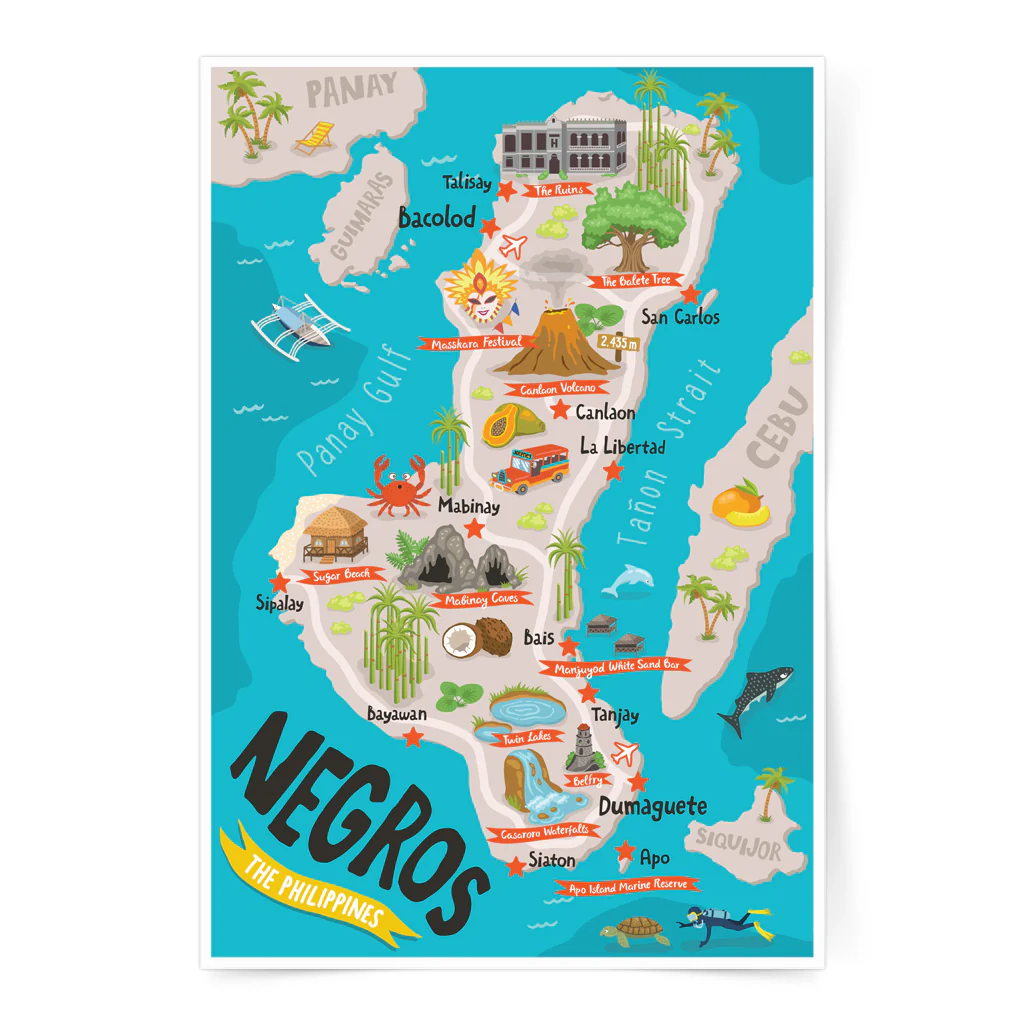 Negros Island Region Illustrated Map Poster - Image 2